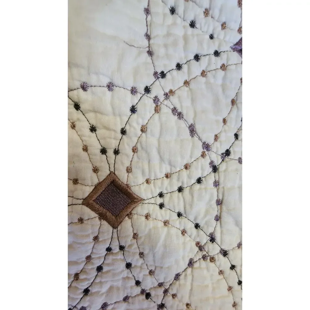 VNTG 90S Cream Ivory Quilted Bedspread 75x79 Full/Twin Geometrical Cottagecore